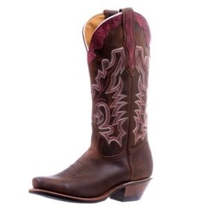 BOULET #5241 "Virginia Mesquite" brown/ burgundy cowgirl boots cutter toe sz 6